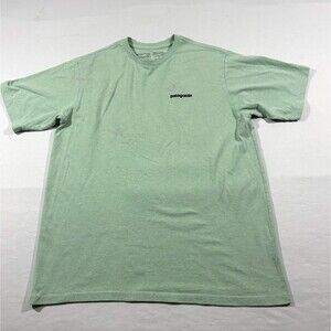 Patagonia Mint Green Mens Graphic Crew Responsibilitee T-Shirt Tee Sz M Flaws